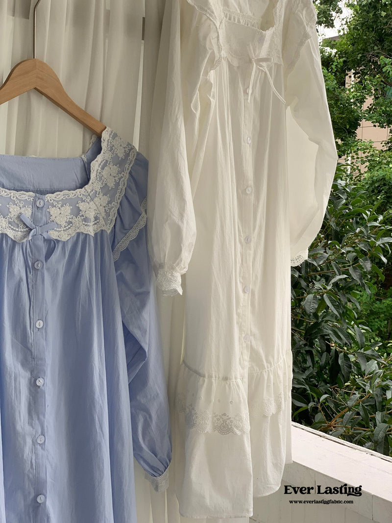 Cottage Ruffle Lace Nightgown Dress / White Pajama