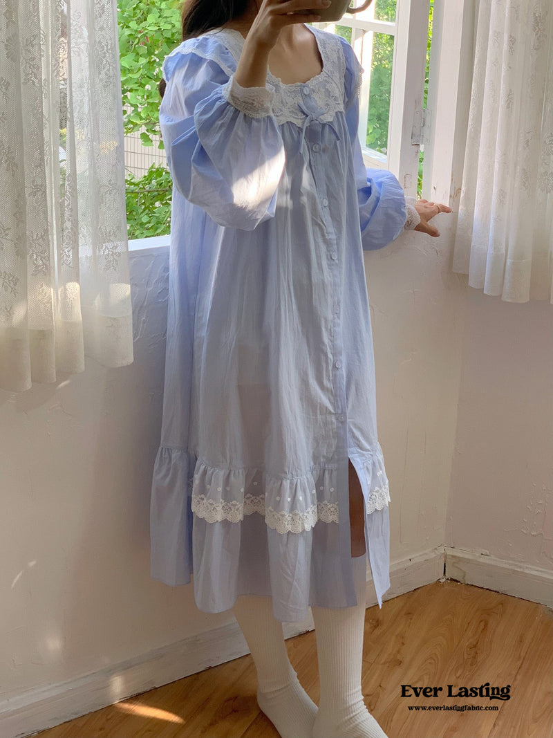 Cottage Ruffle Lace Nightgown Dress / White Pajama