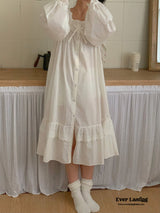 Cottage Ruffle Lace Nightgown Dress / White Pajama