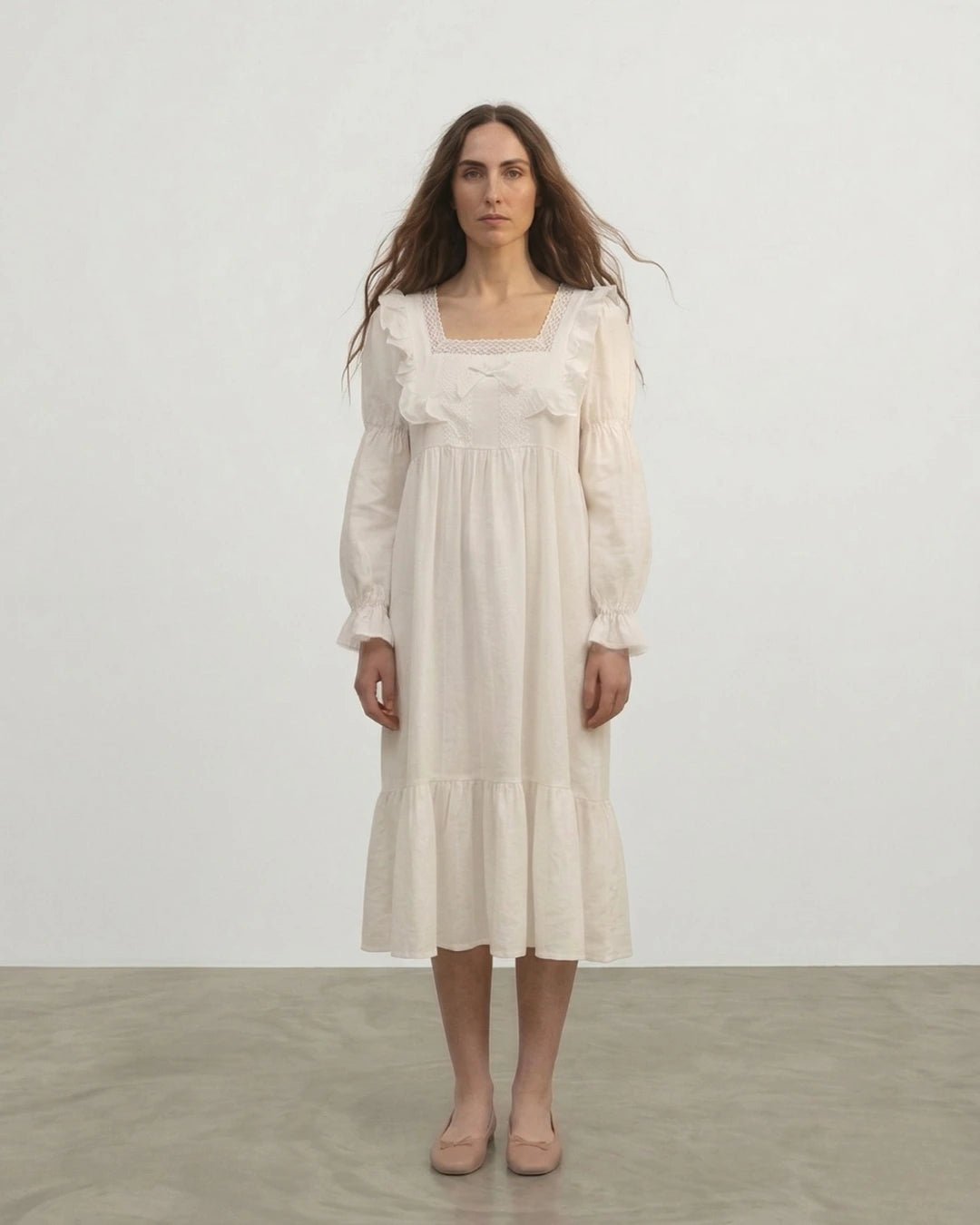 Cottage Ruffle Lace Nightgown Dress | Cozy Pajama