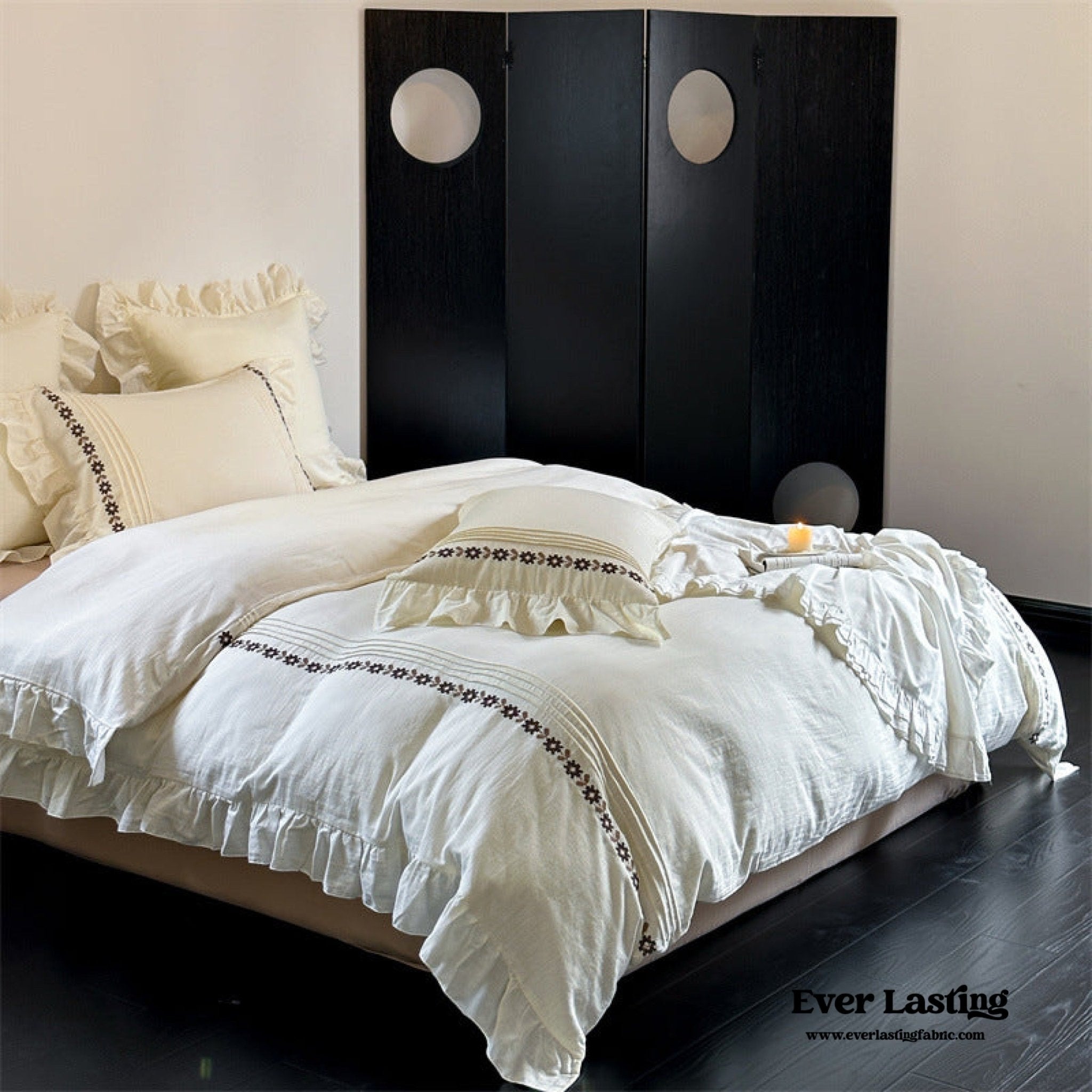 Cottagecore French Embroidered Floral Ruffle Bedding Set - Ever Lasting