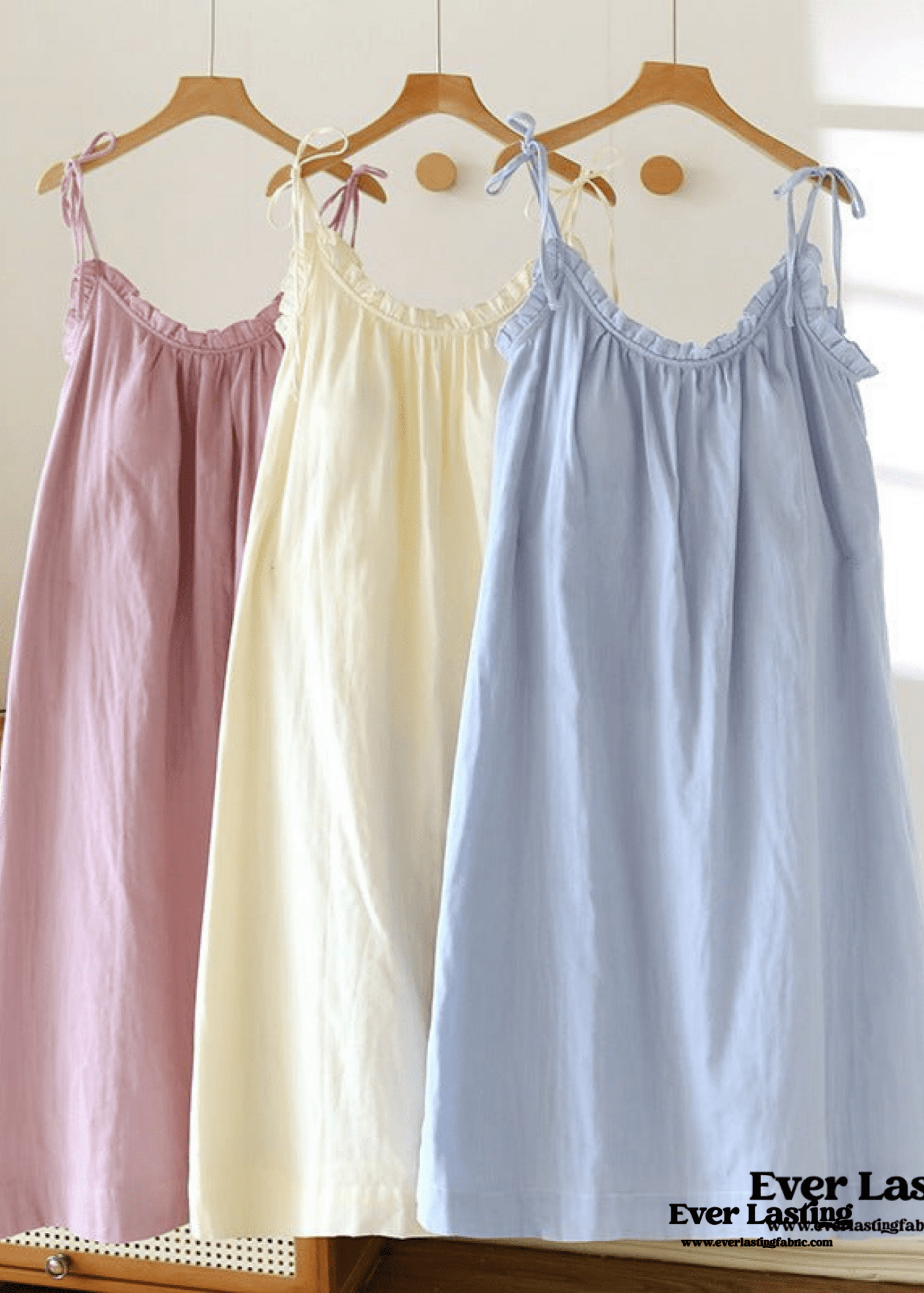 Cotton Gauze Lounge Dress with Built - In Bra – Adjustable Strap Nightgown / Blue - Ever Lasting