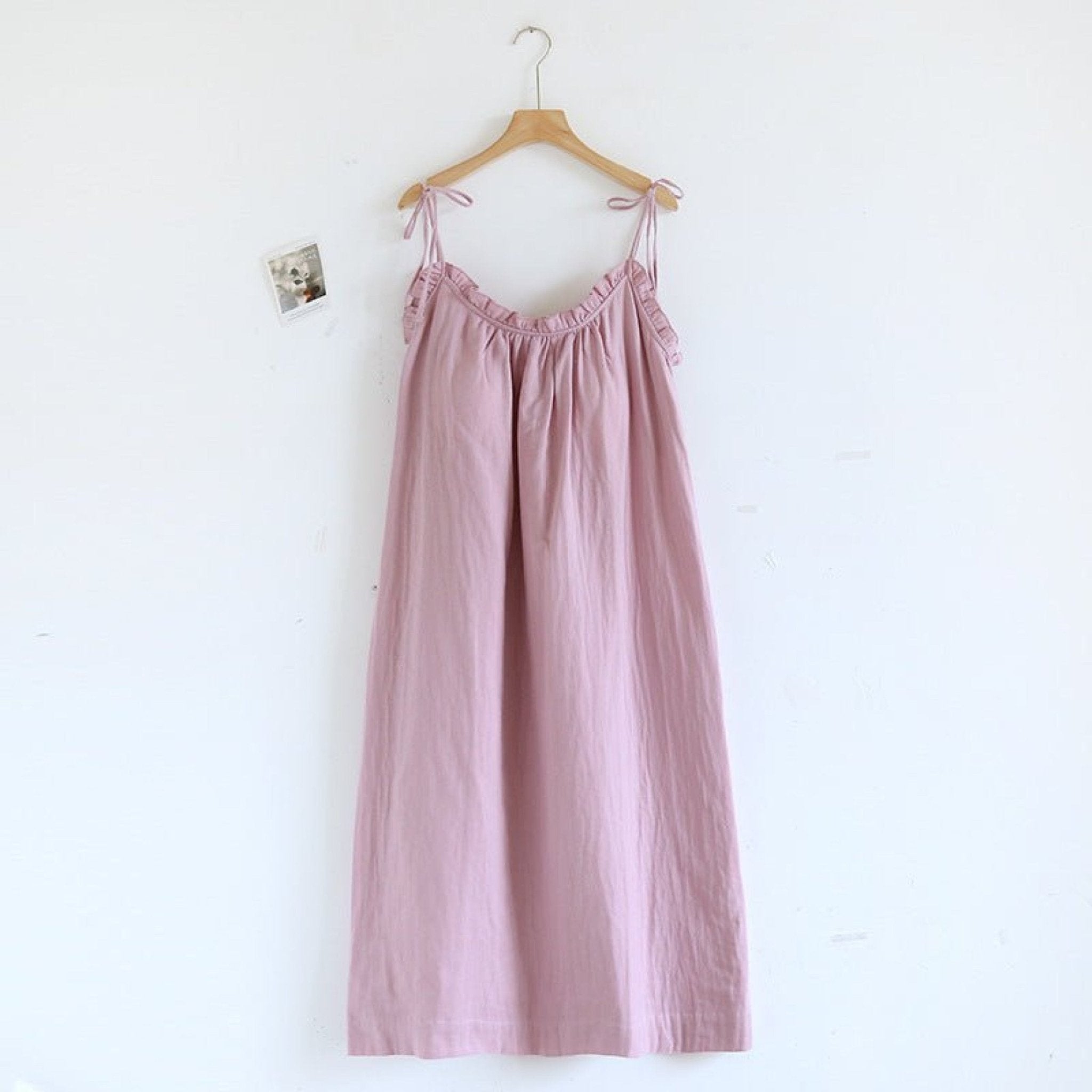 Cotton Gauze Lounge Dress with Built - In Bra – Adjustable Strap Nightgown / Blue - Ever Lasting