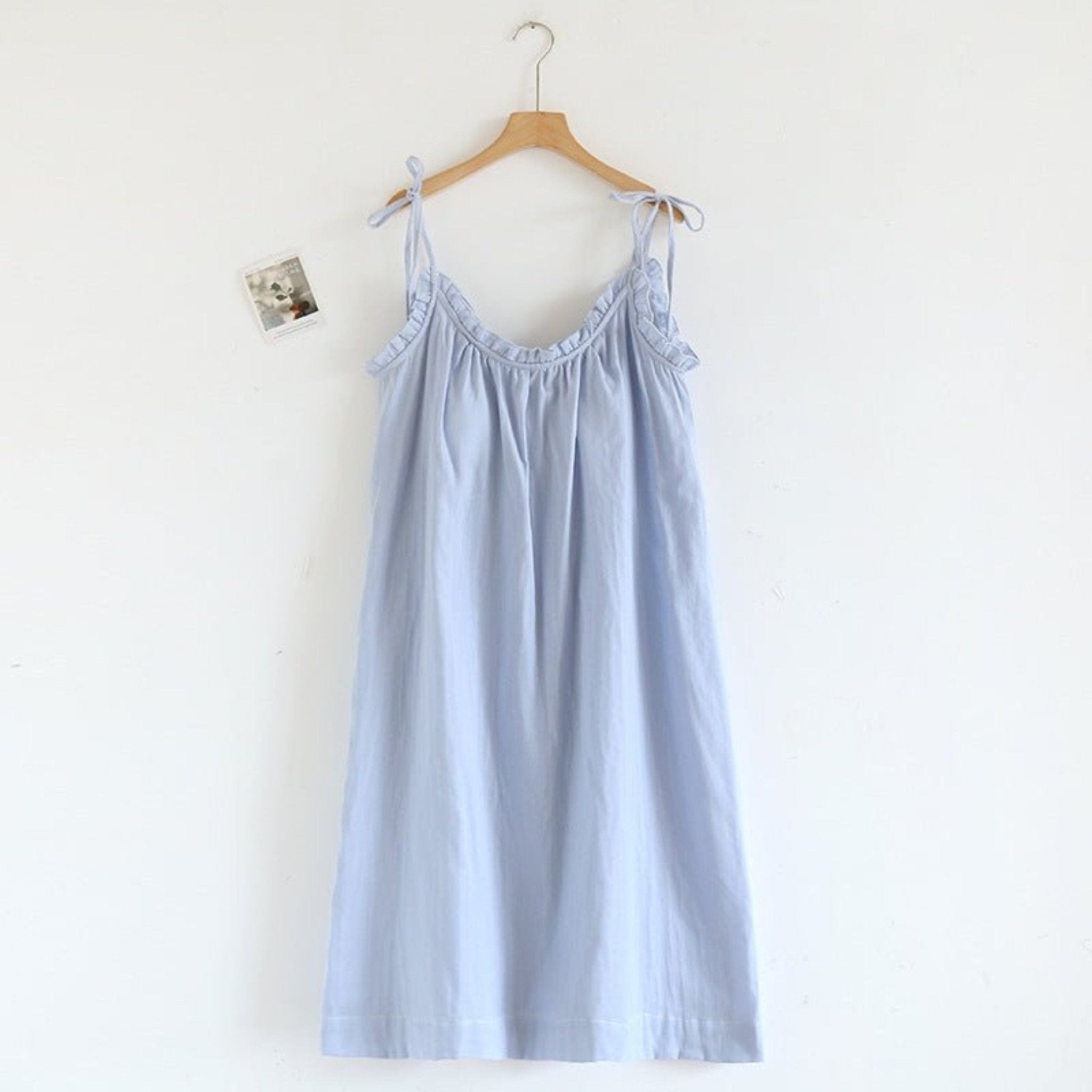 Cotton Gauze Lounge Dress with Built - In Bra – Adjustable Strap Nightgown / Blue - Ever Lasting