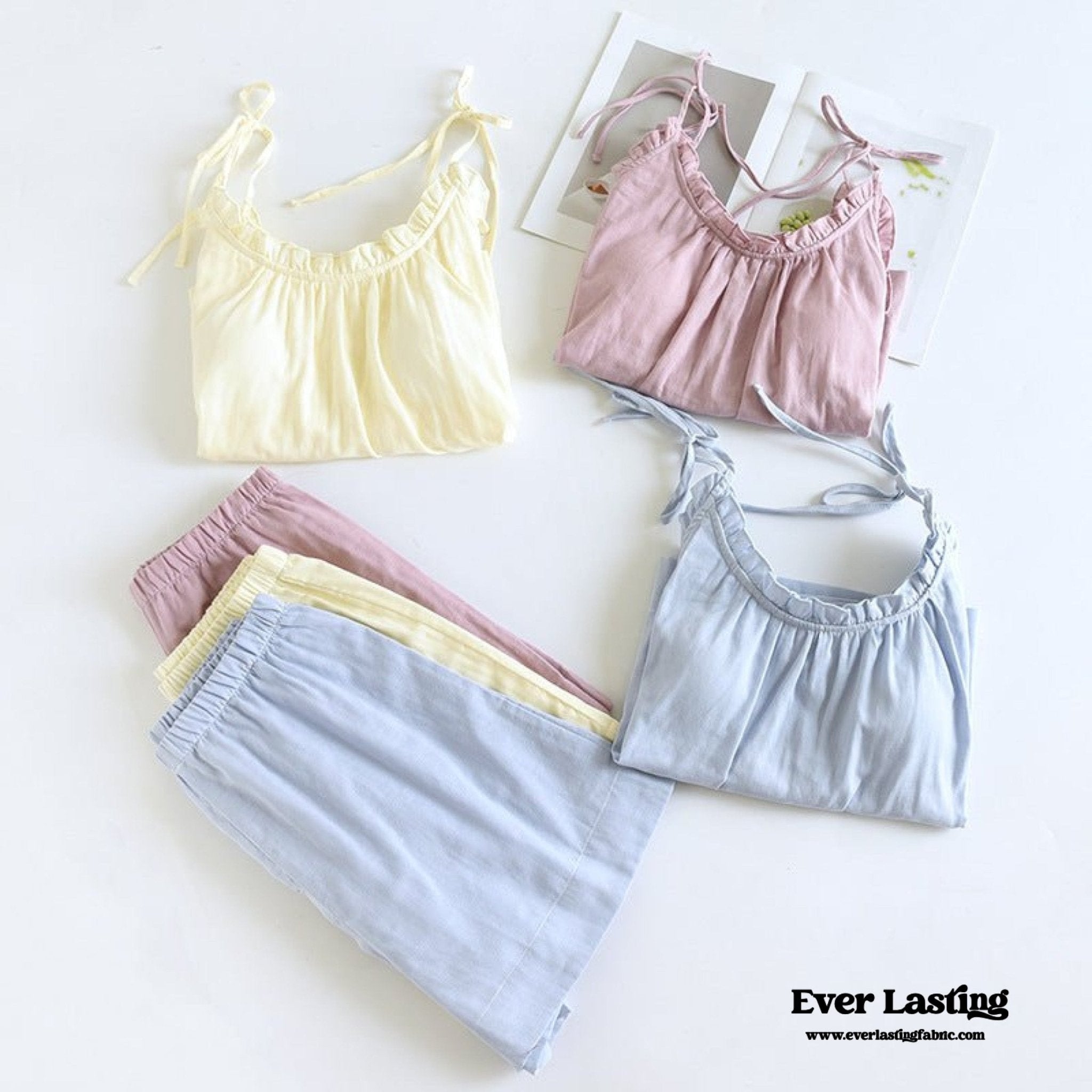 Cotton Gauze Lounge Dress with Built - In Bra – Adjustable Strap Nightgown / Blue - Ever Lasting