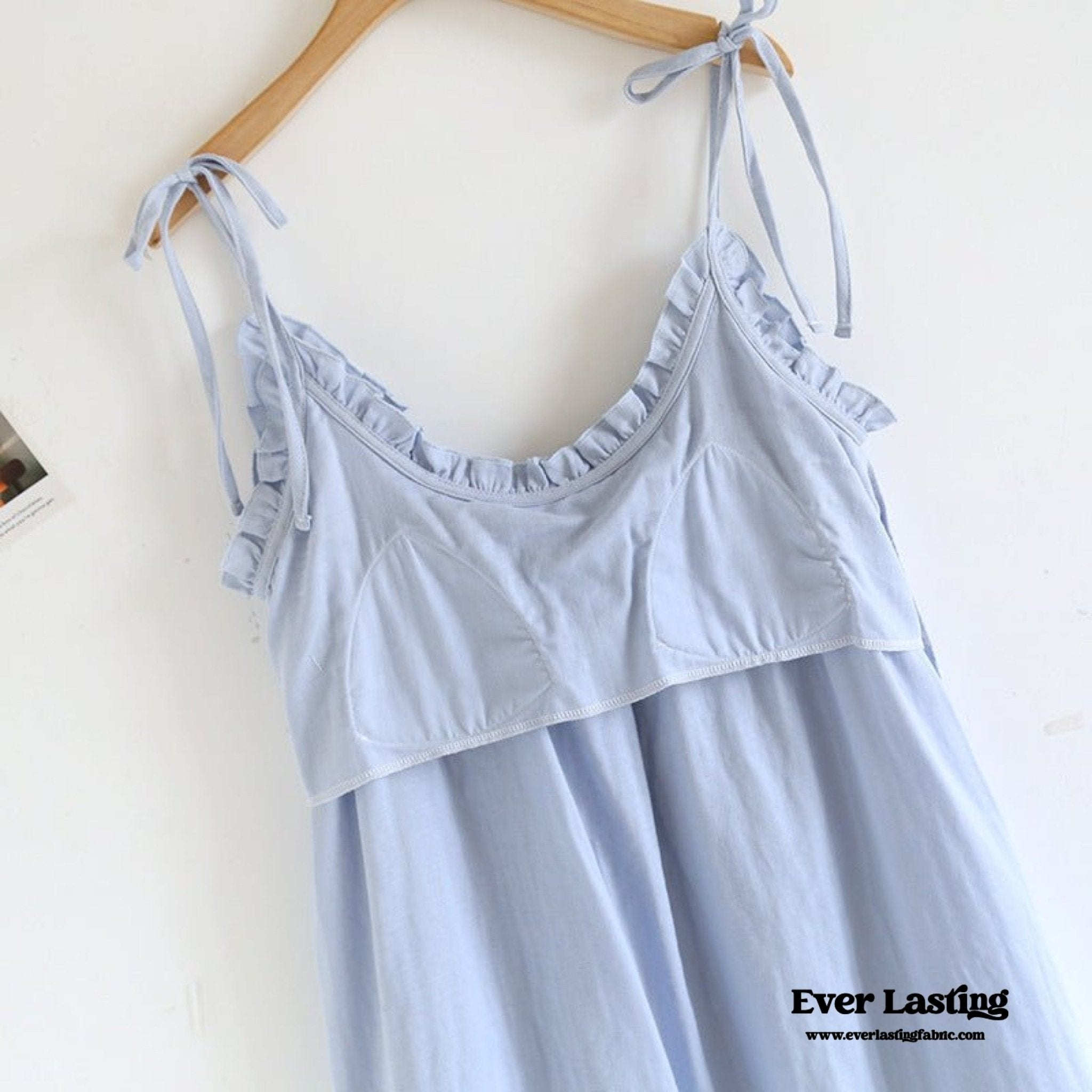Cotton Gauze Lounge Dress with Built - In Bra – Adjustable Strap Nightgown / Blue - Ever Lasting