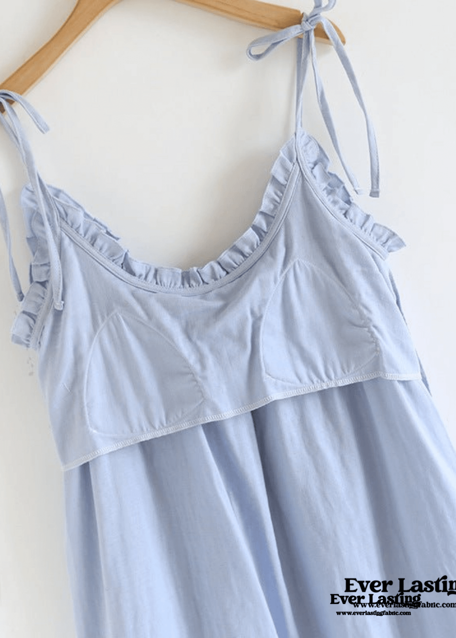 Cotton Gauze Lounge Dress with Built - In Bra – Adjustable Strap Nightgown / Blue - Ever Lasting
