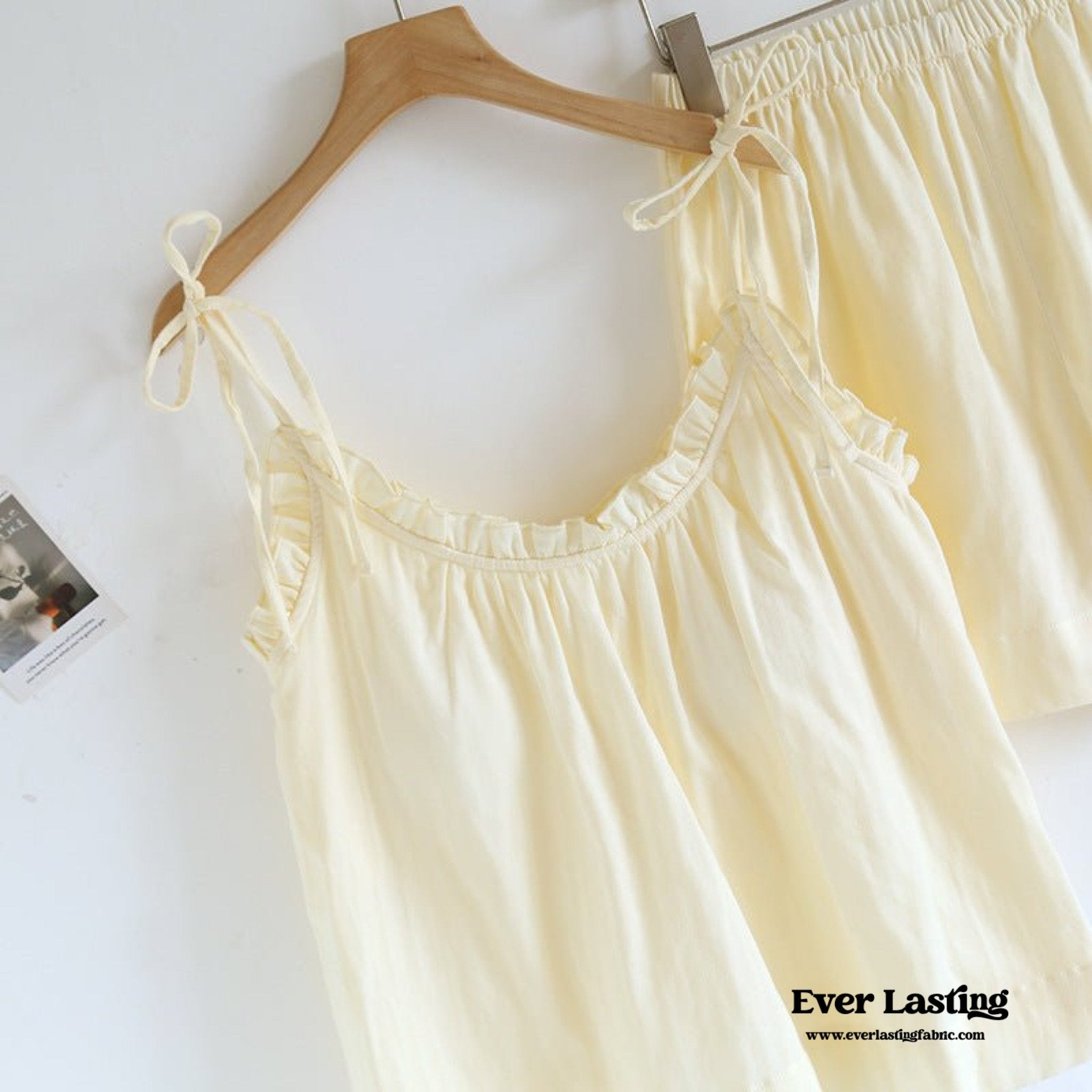 Cotton Gauze Lounge Dress with Built - In Bra – Adjustable Strap Nightgown / Yellow - Ever Lasting