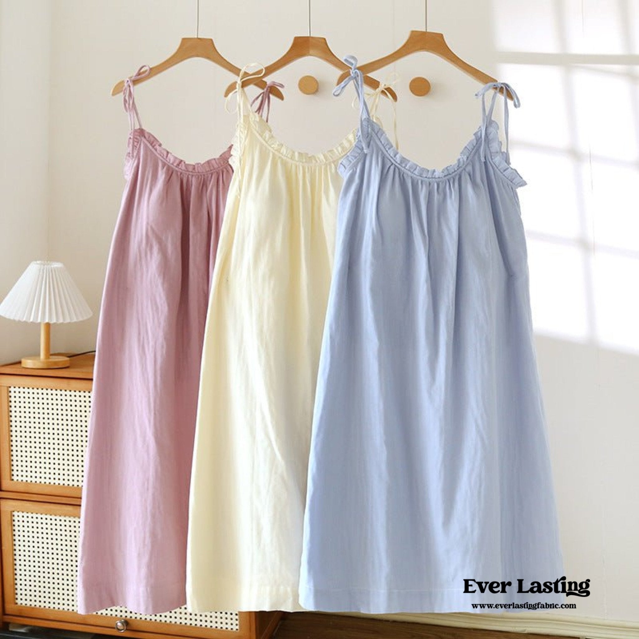 Cotton Gauze Lounge Dress with Built - In Bra – Adjustable Strap Nightgown / Yellow - Ever Lasting