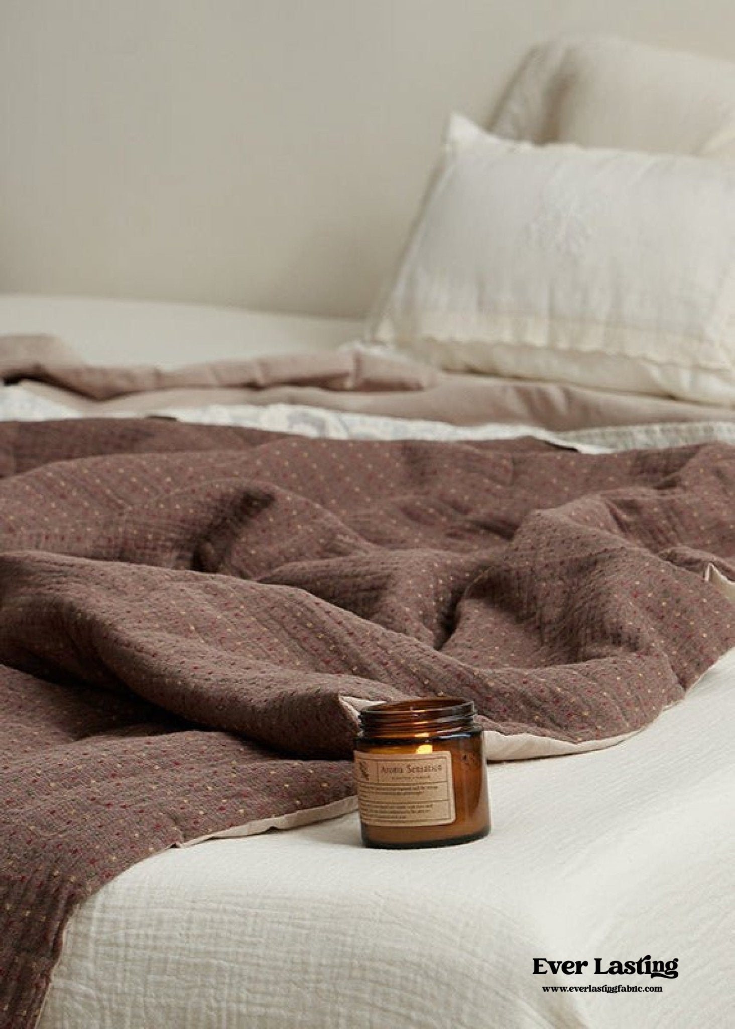 Cotton Quilt with Lace Trim – Soft Textured Bed Blanket for All Seasons / Red & Brown - Ever Lasting