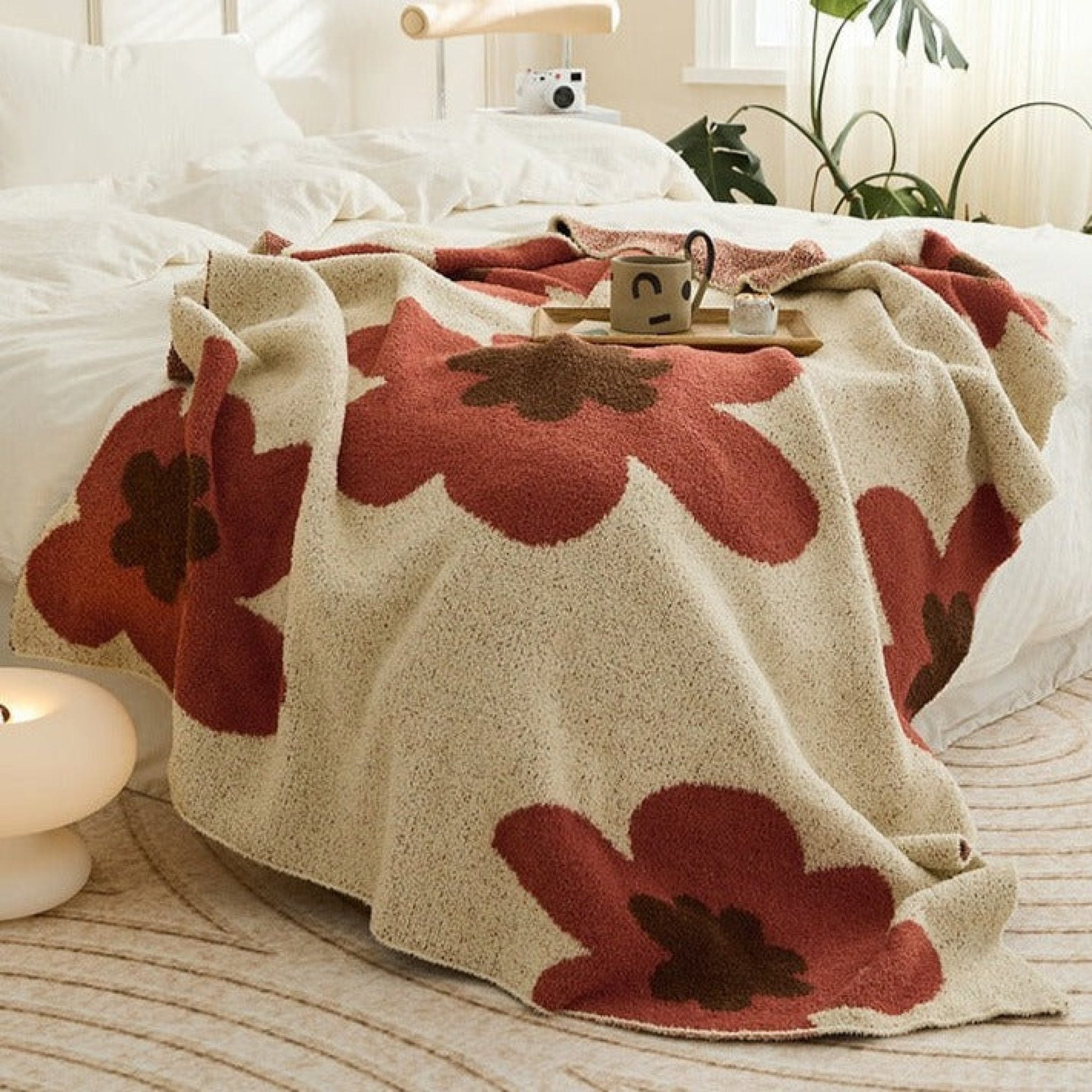 Cozy Earth Tone Floral Blanket / Gray + Beige - Ever Lasting