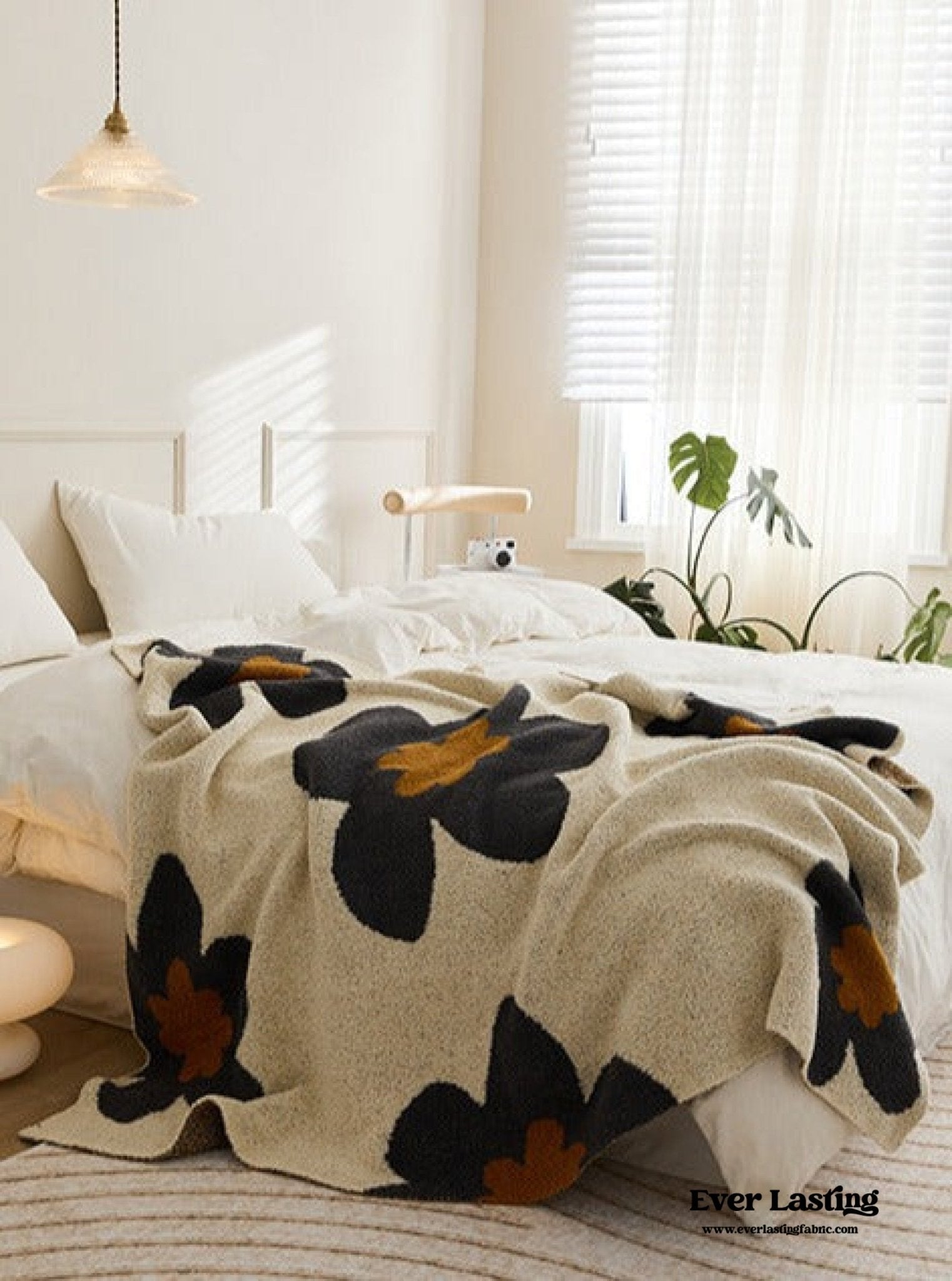 Cozy Earth Tone Floral Blanket / Gray + Beige - Ever Lasting
