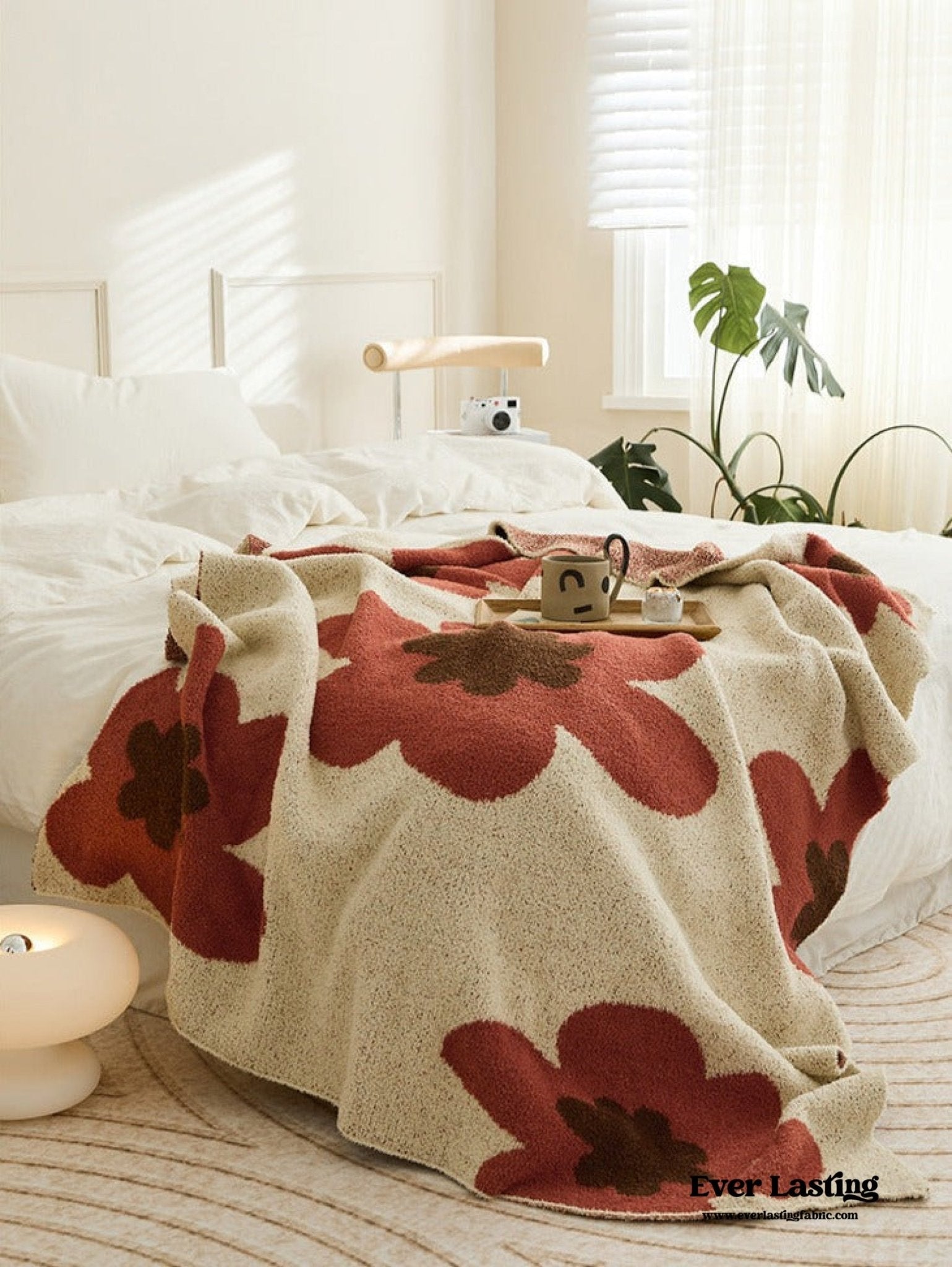 Cozy Earth Tone Floral Blanket / Gray + Beige - Ever Lasting