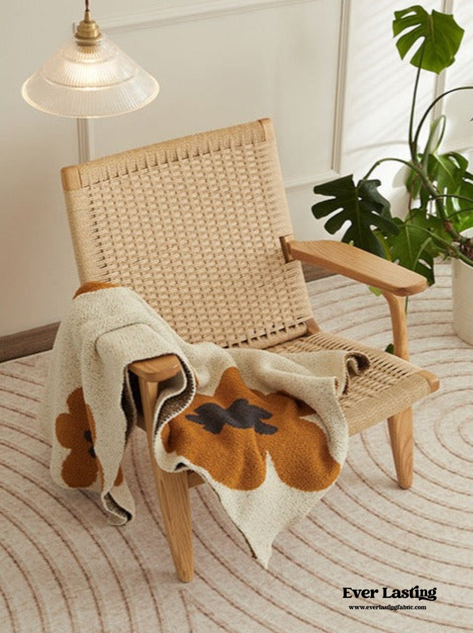 Cozy Earth Tone Floral Blanket / Orange + Beige - Ever Lasting