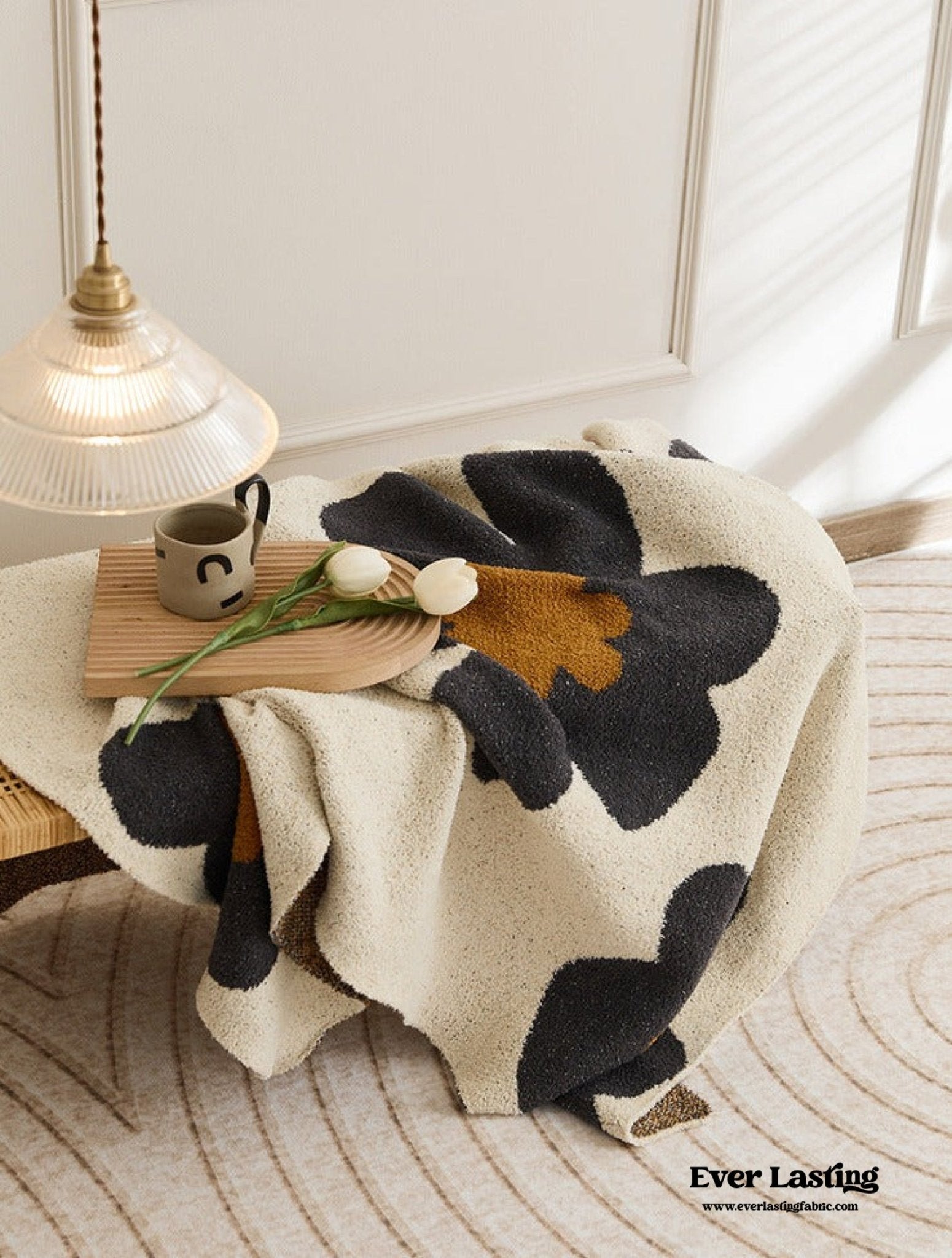 Cozy Earth Tone Floral Blanket / Orange + Beige - Ever Lasting