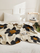 Cozy Earth Tone Floral Blanket / Orange + Beige Gray One Size Blankets