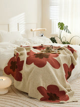 Cozy Earth Tone Floral Blanket / Orange + Beige Red One Size Blankets