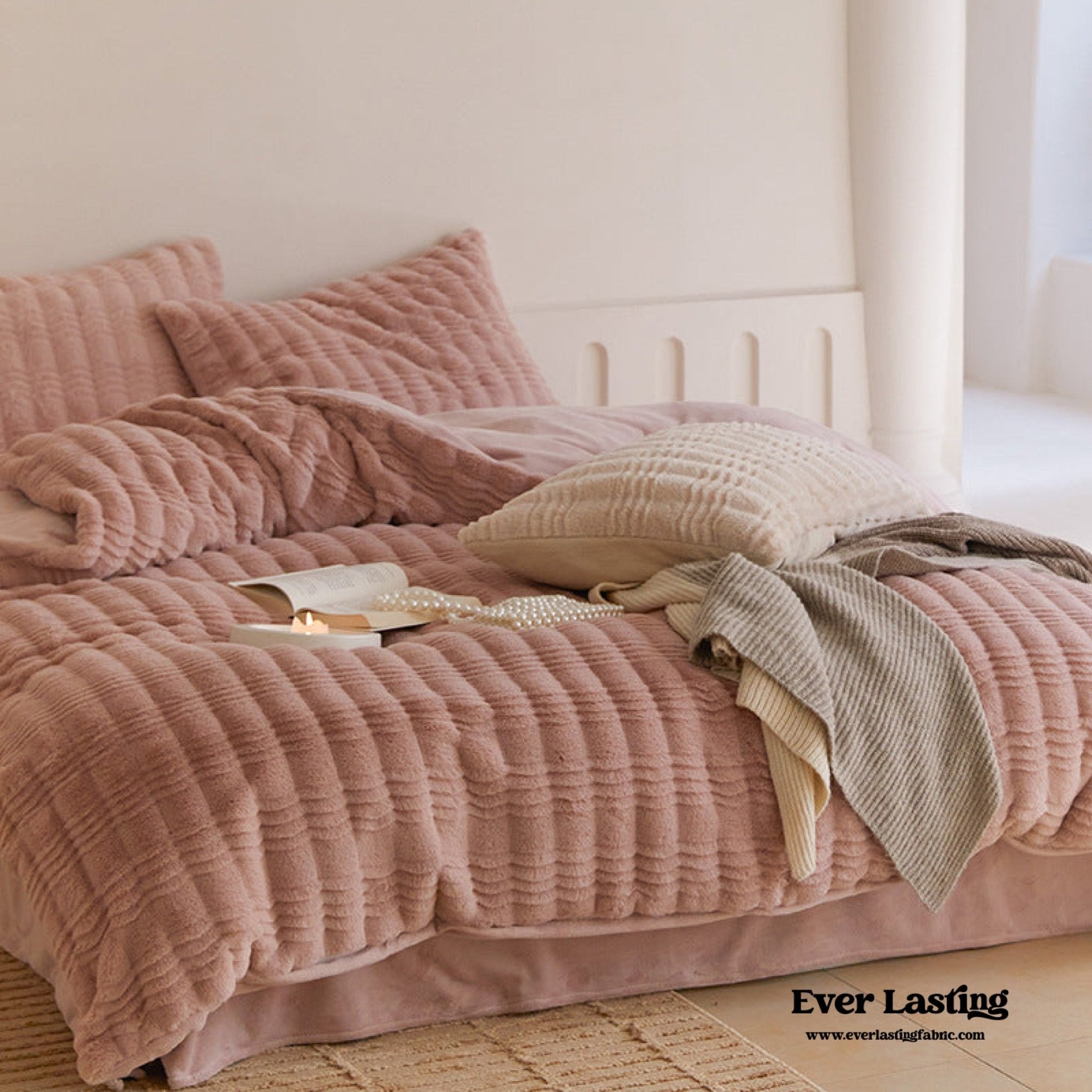 Cozy Earth Tone Milk Velvet Bedding Set / Pink - Ever Lasting