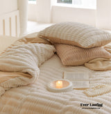 Cozy Earth Tone Milk Velvet Bedding Set / White