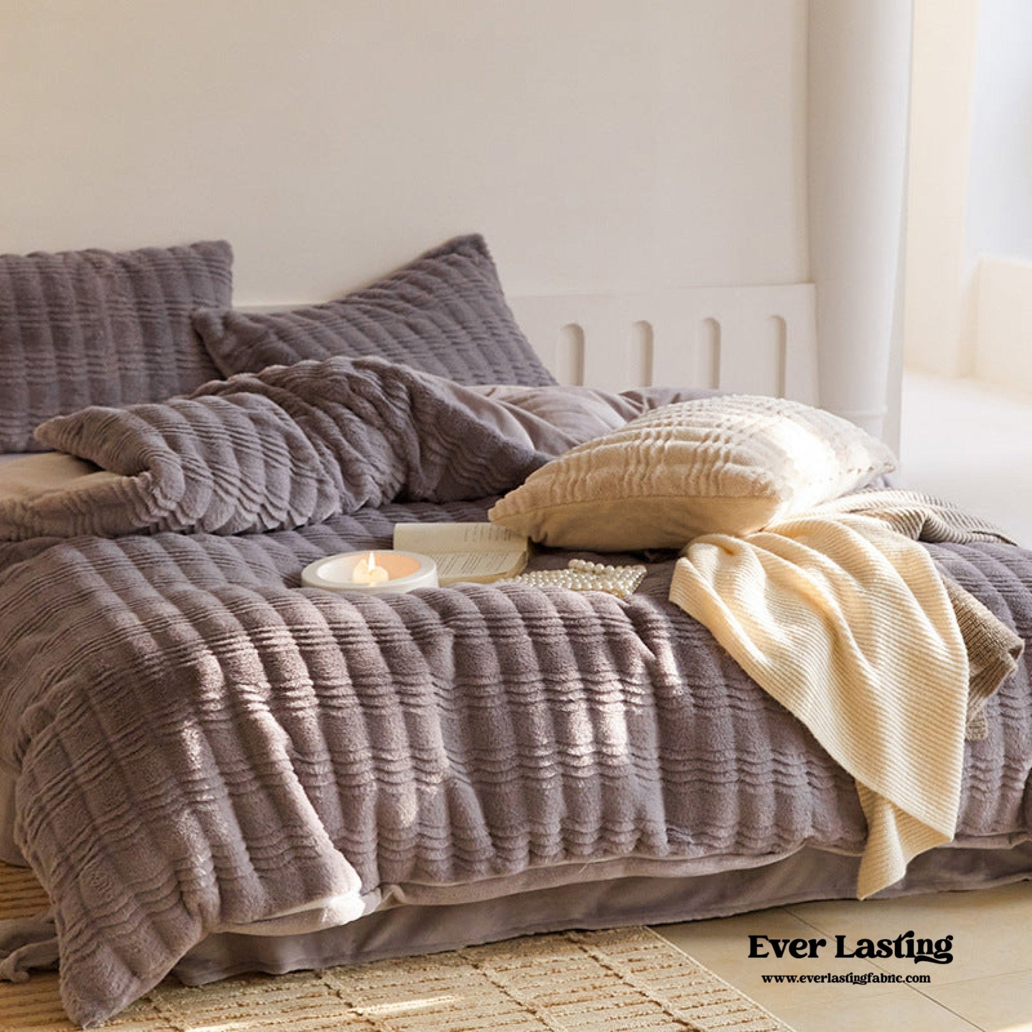 Cozy Earth Tone Milk Velvet Bedding Set / White - Ever Lasting