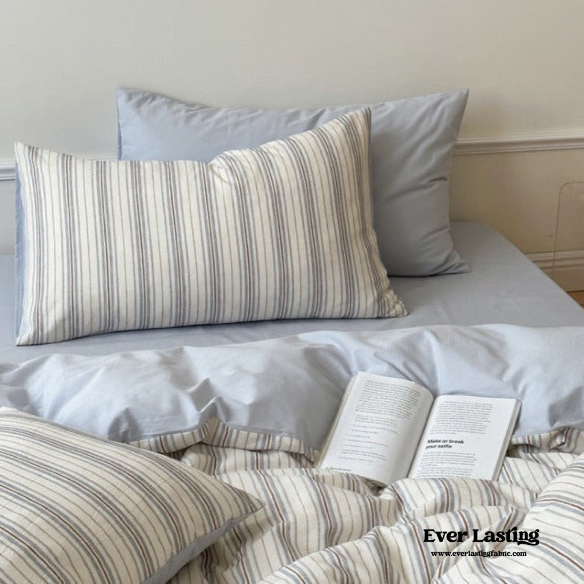 Cozy Pastel Striped Washed Cotton Pillowcases / Blue - Ever Lasting