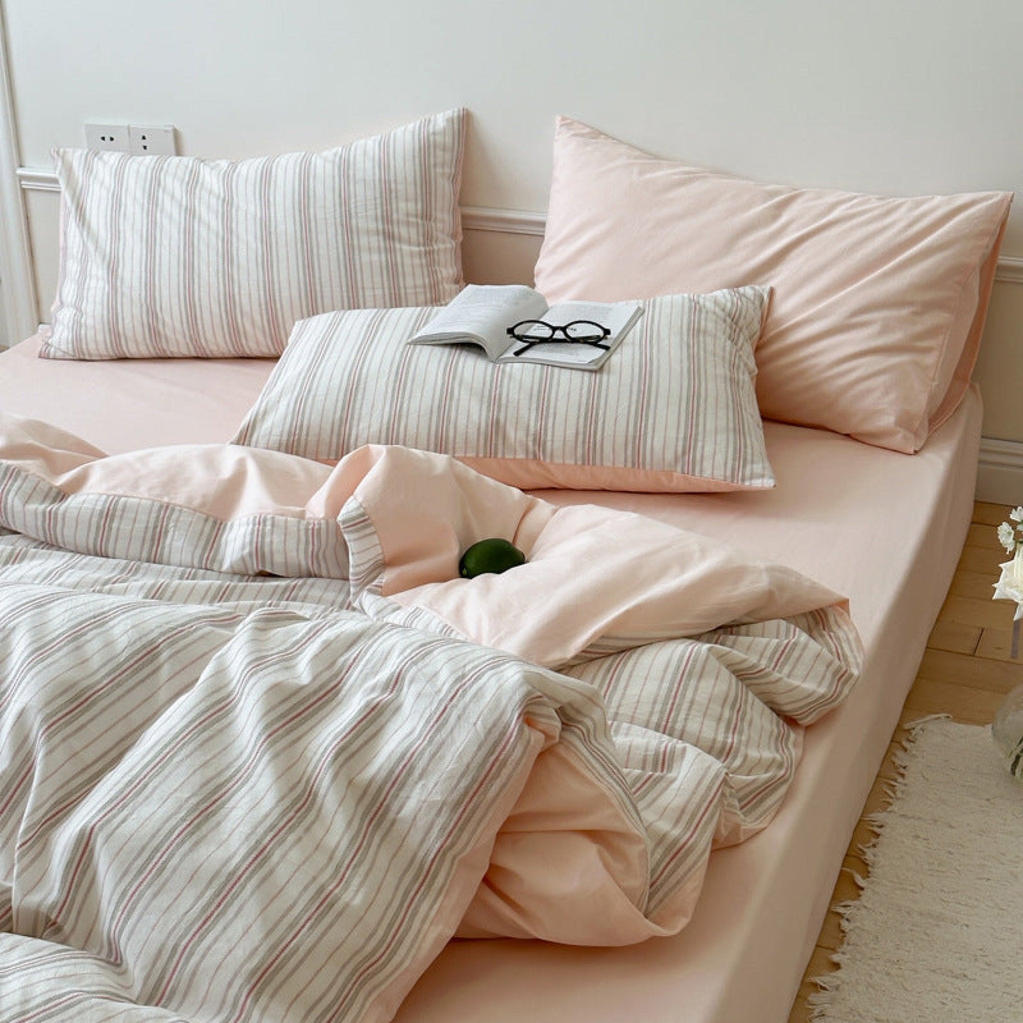 Cozy Pastel Striped Washed Cotton Pillowcases / Pink - Ever Lasting
