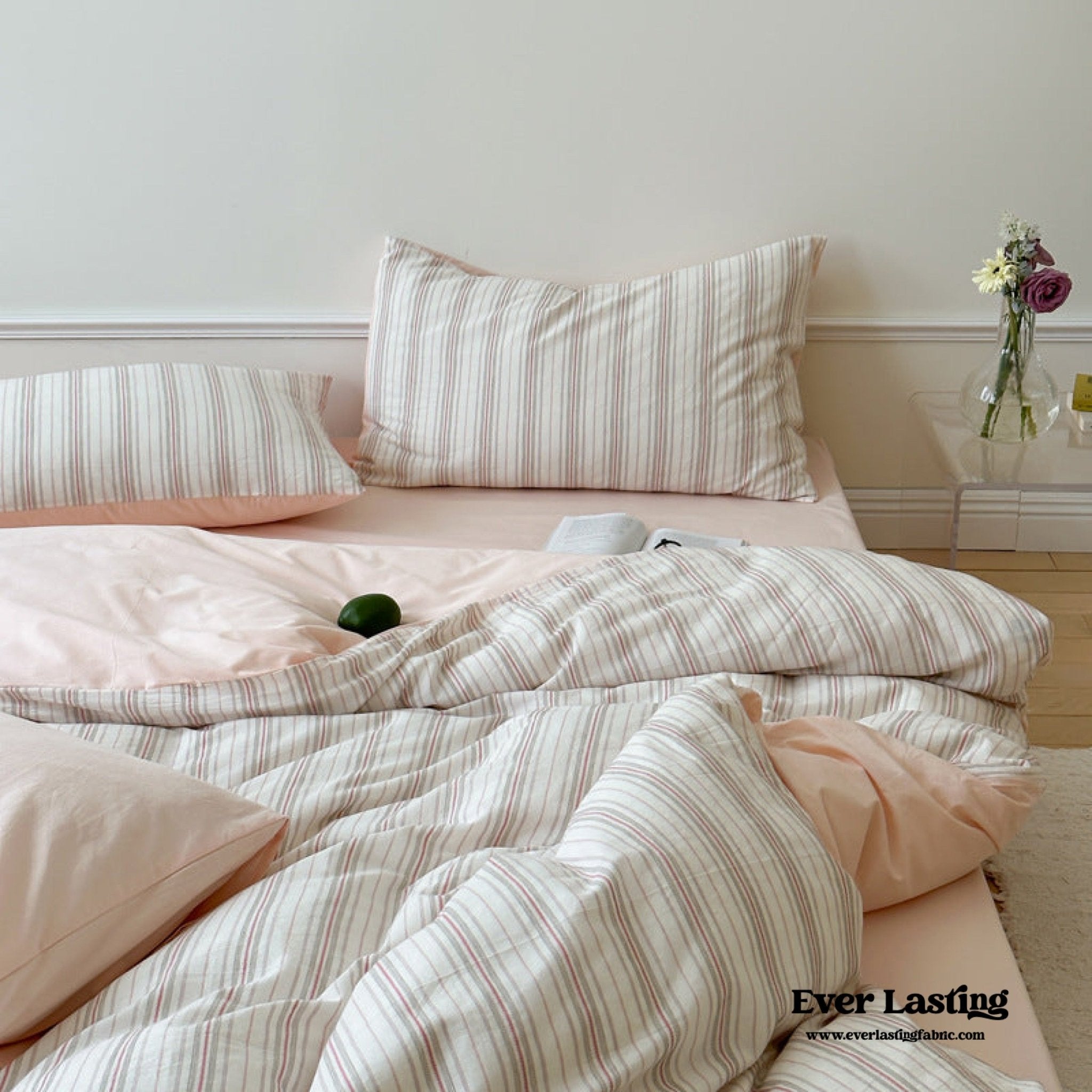 Cozy Pastel Striped Washed Cotton Pillowcases / Pink - Ever Lasting