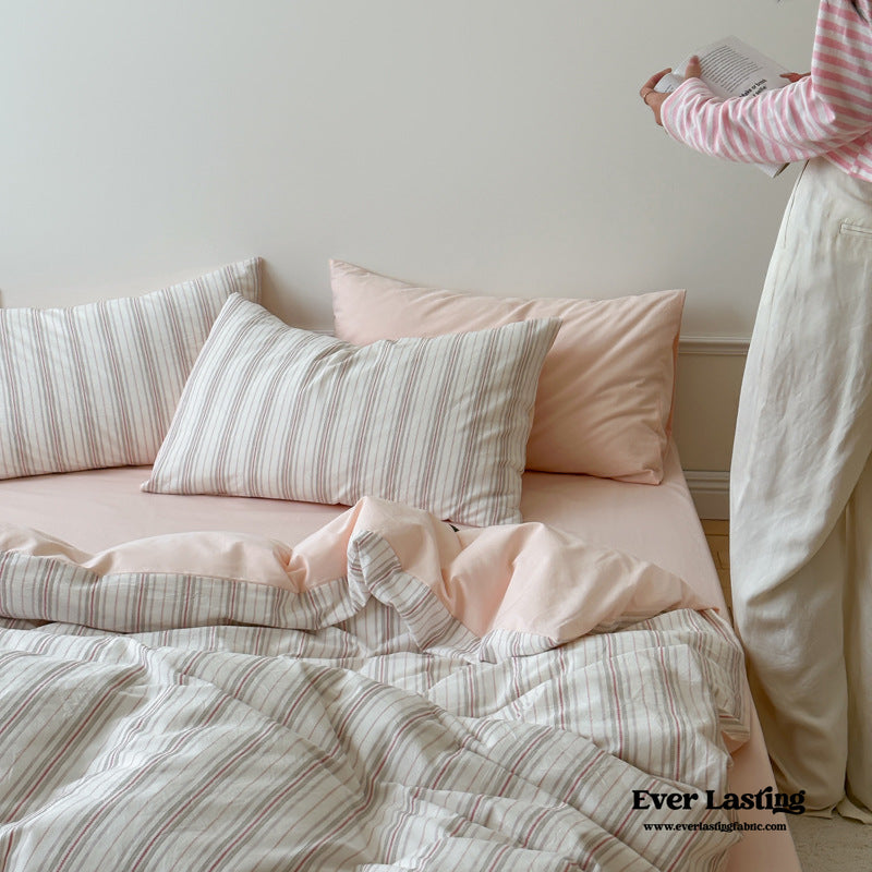 Pink and white striped pillow cases best sale