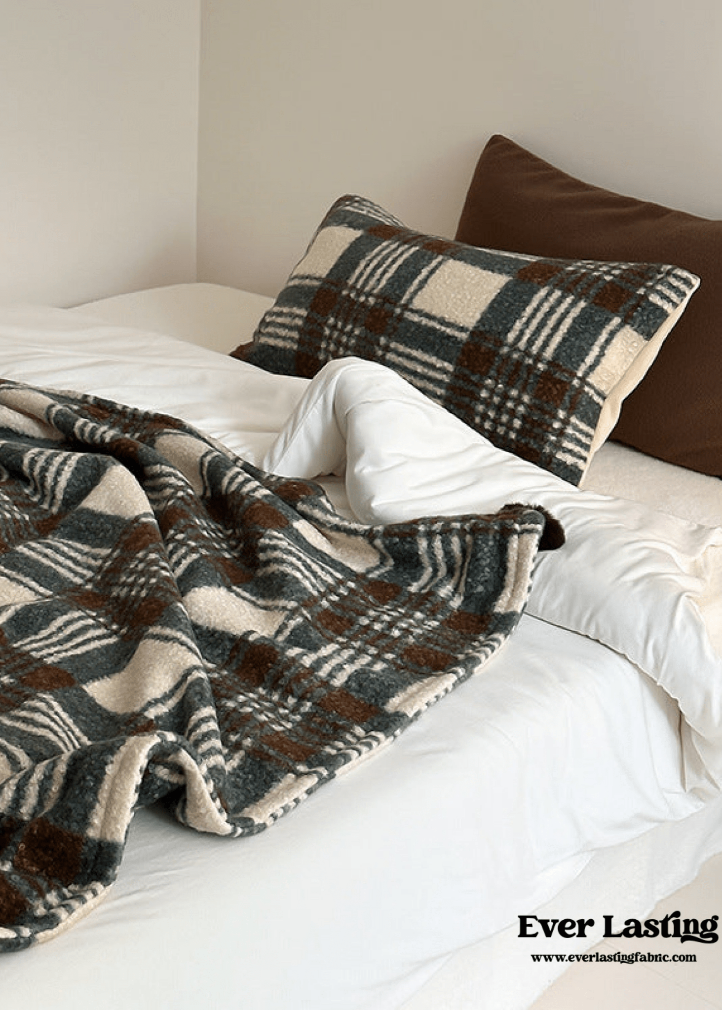 Cozy Plaid Wool Throw Blanket / Brown - Ever Lasting