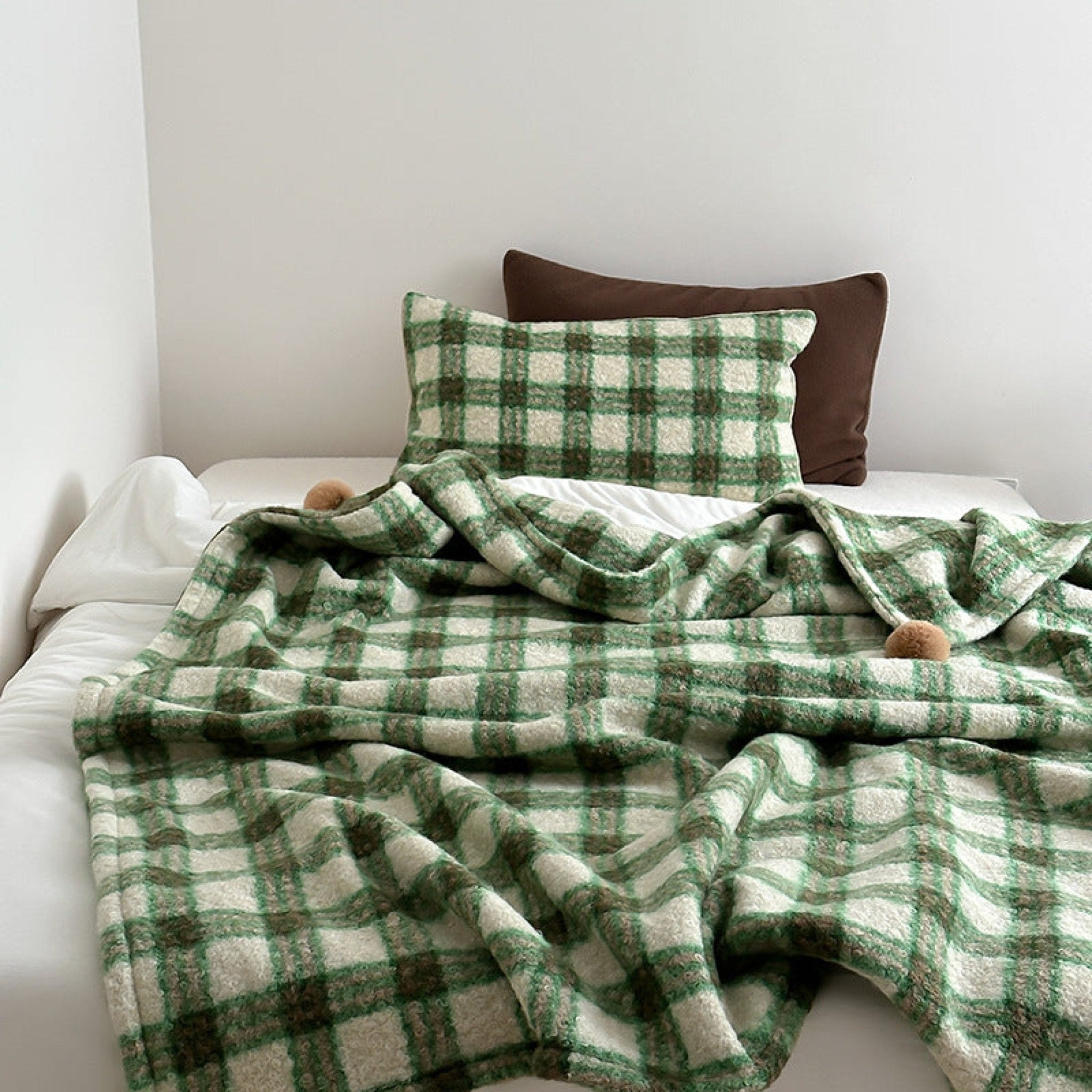 Cozy Plaid Wool Throw Blanket Green Ever Lasting