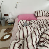 Cozy Washed Cotton Striped Bedding Set / Pink