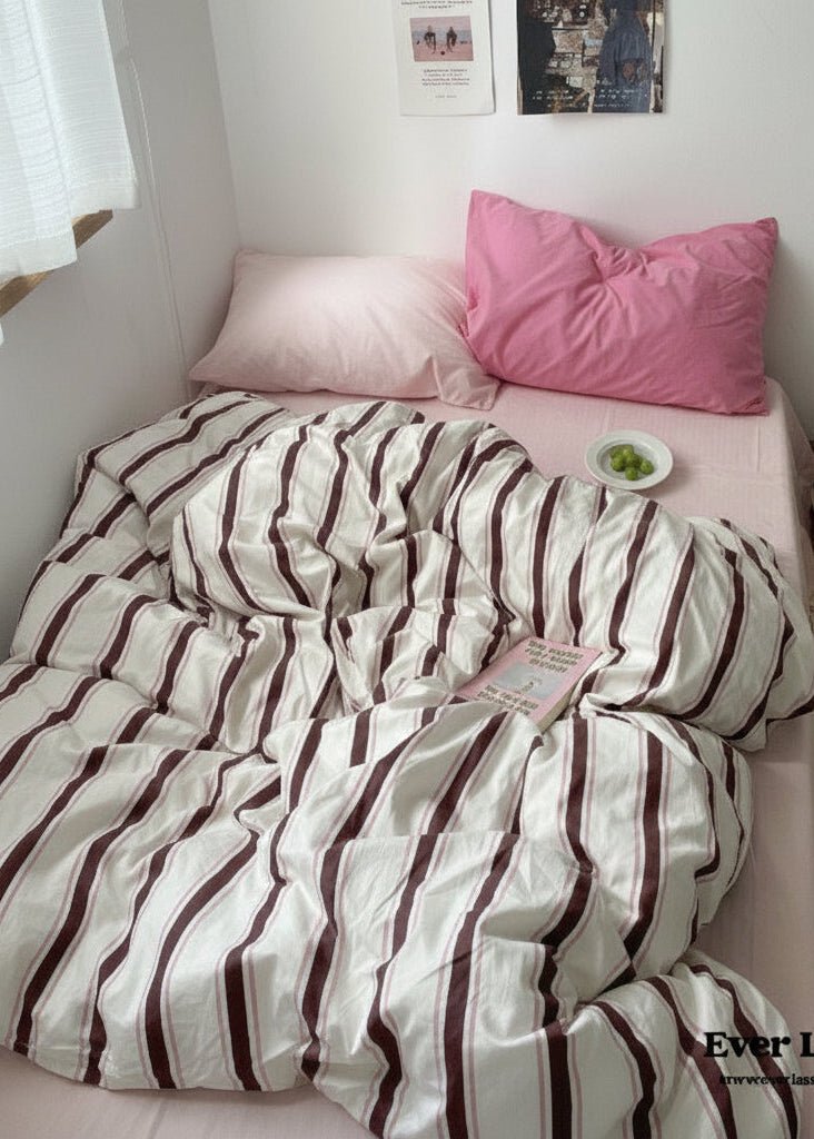 - Ever Lasting - Cozy Washed Cotton Striped Bedding Set / Pink - Bedding Set - Ever Lasting