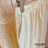 Cream Floral Quarter Sleeves & Long Pants Pajama Set Pajamas