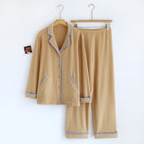 Plush Lapel Trimmed Casual Pajama Set / Brown