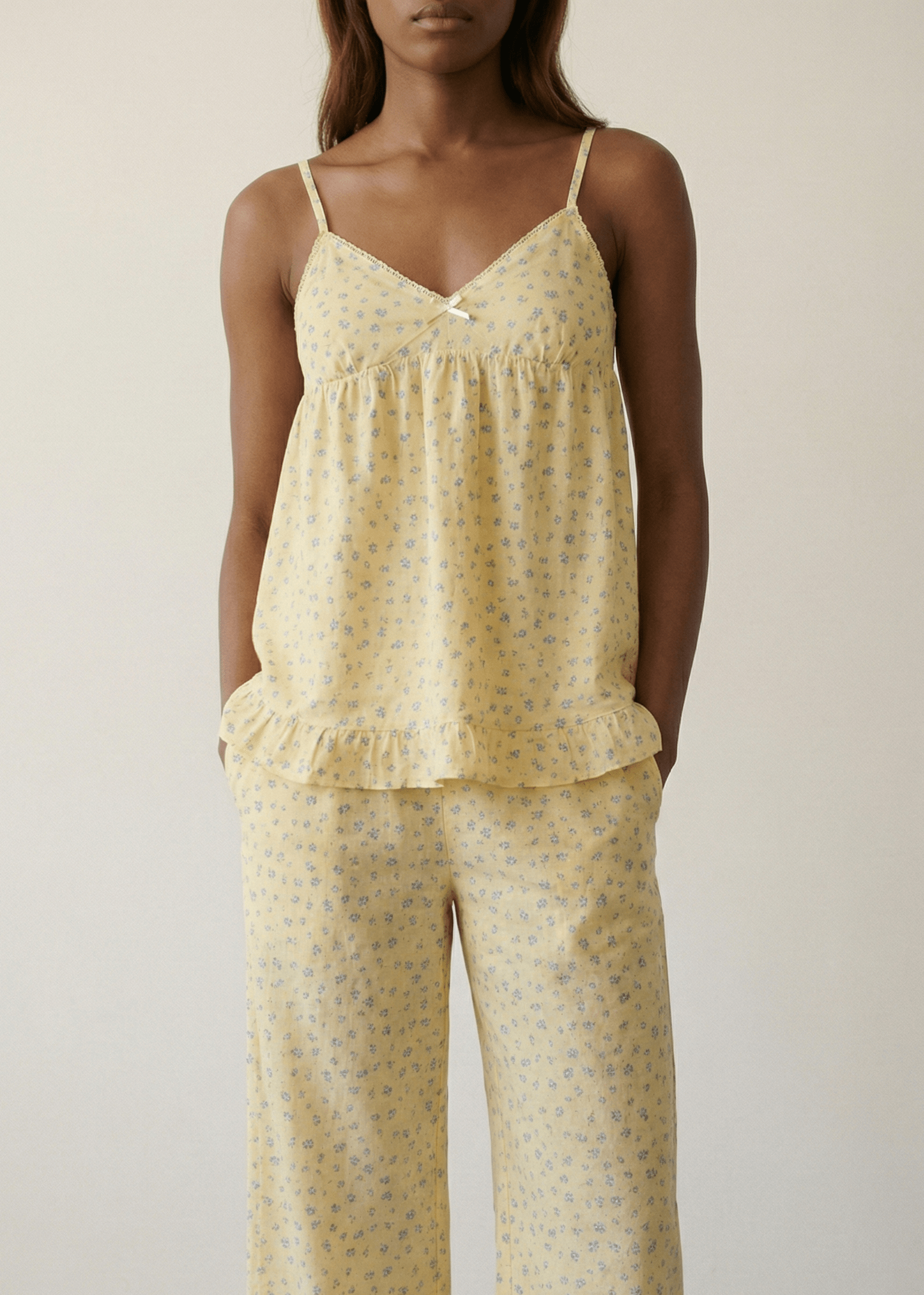  - Ever Lasting - Dahliana Sleeveless Floral Pajama Set / Yellow - Pajamas - Ever Lasting