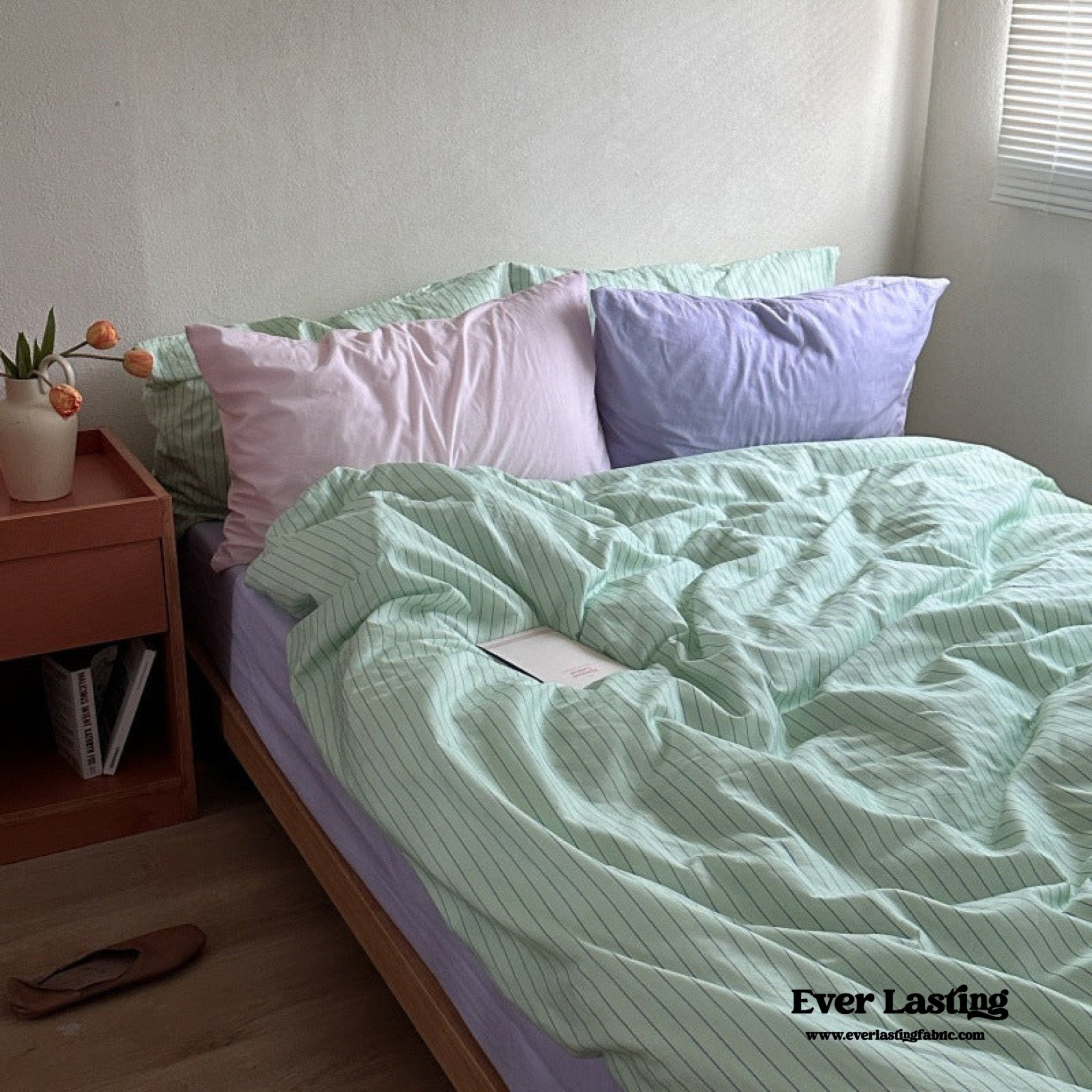 Daisy Mint Fresh Striped Bedding Set / Purple & Striped - Ever Lasting