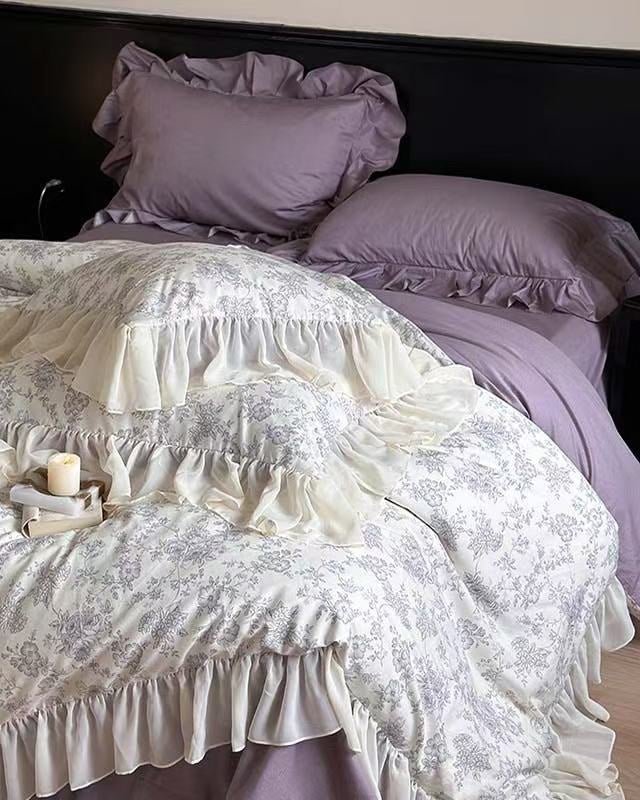 Daisy Purple Floral Ruffle Bedding Bundle - Ever Lasting