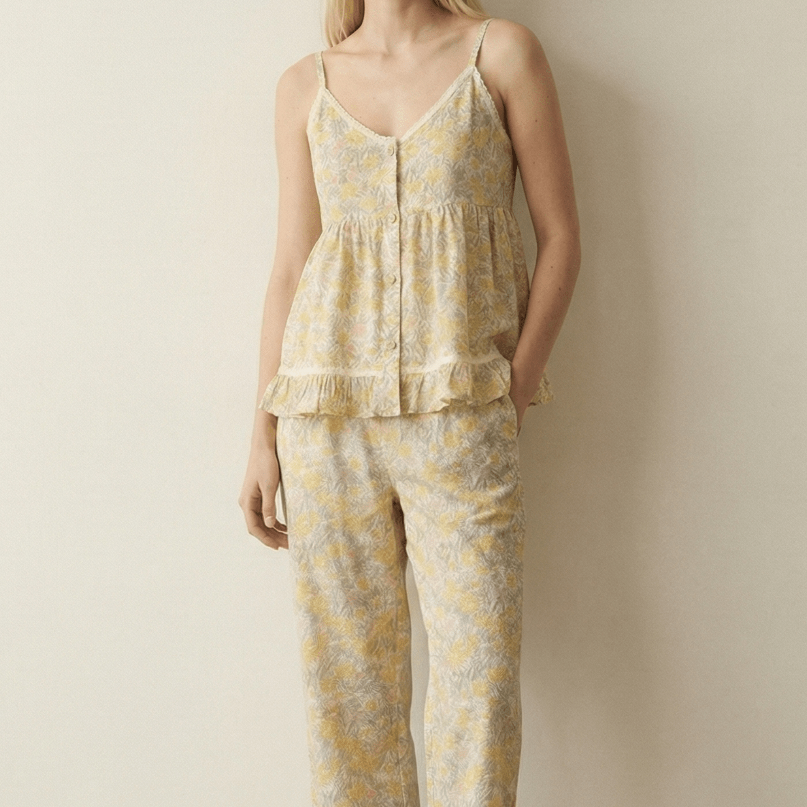  - Ever Lasting - Danica Sleeveless Floral Pajama Set / Yellow - Pajamas - Ever Lasting