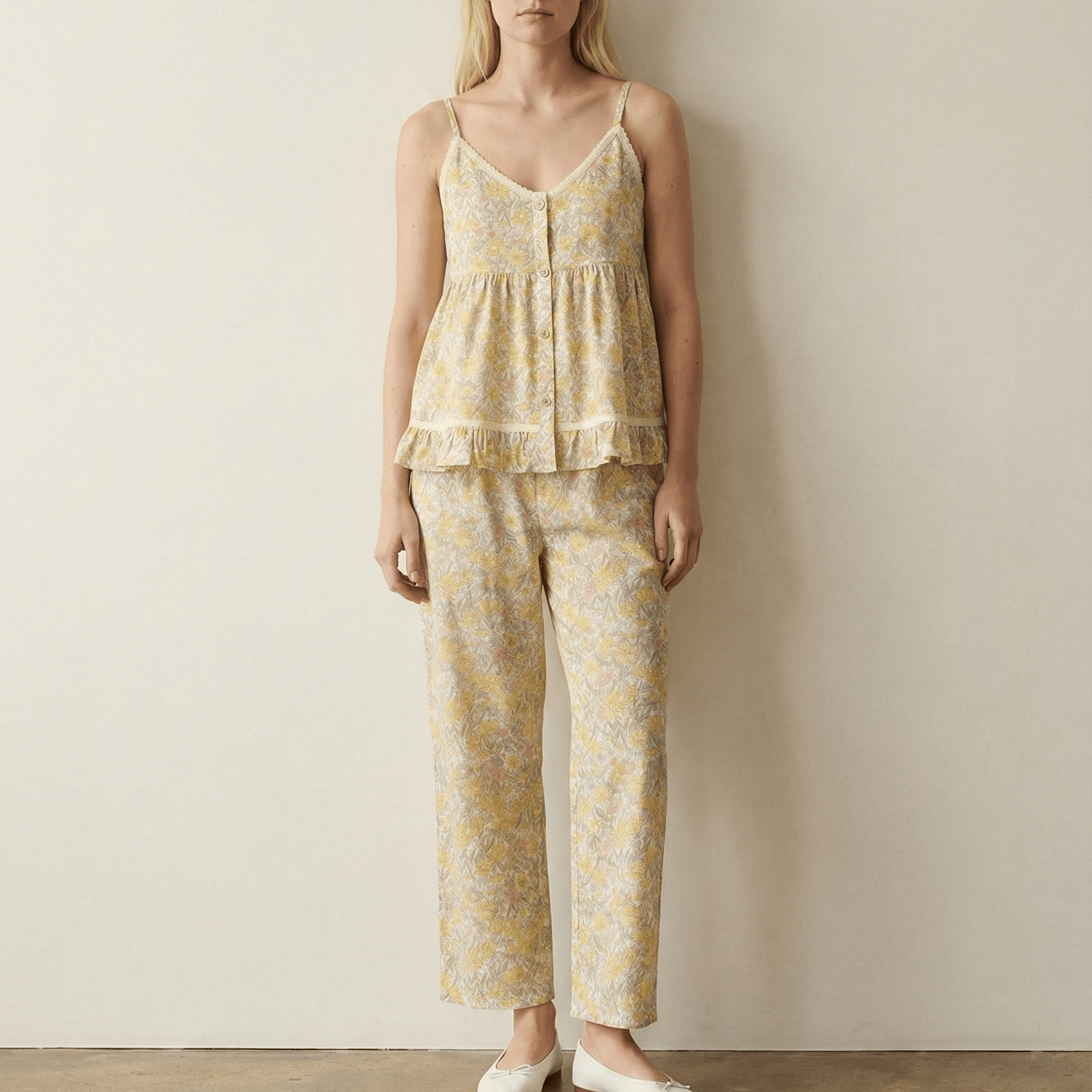  - Ever Lasting - Danica Sleeveless Floral Pajama Set / Yellow - Pajamas - Ever Lasting