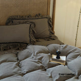 Dark Cottagecore Double Layer Ruffle Bedding Set / Light Brown