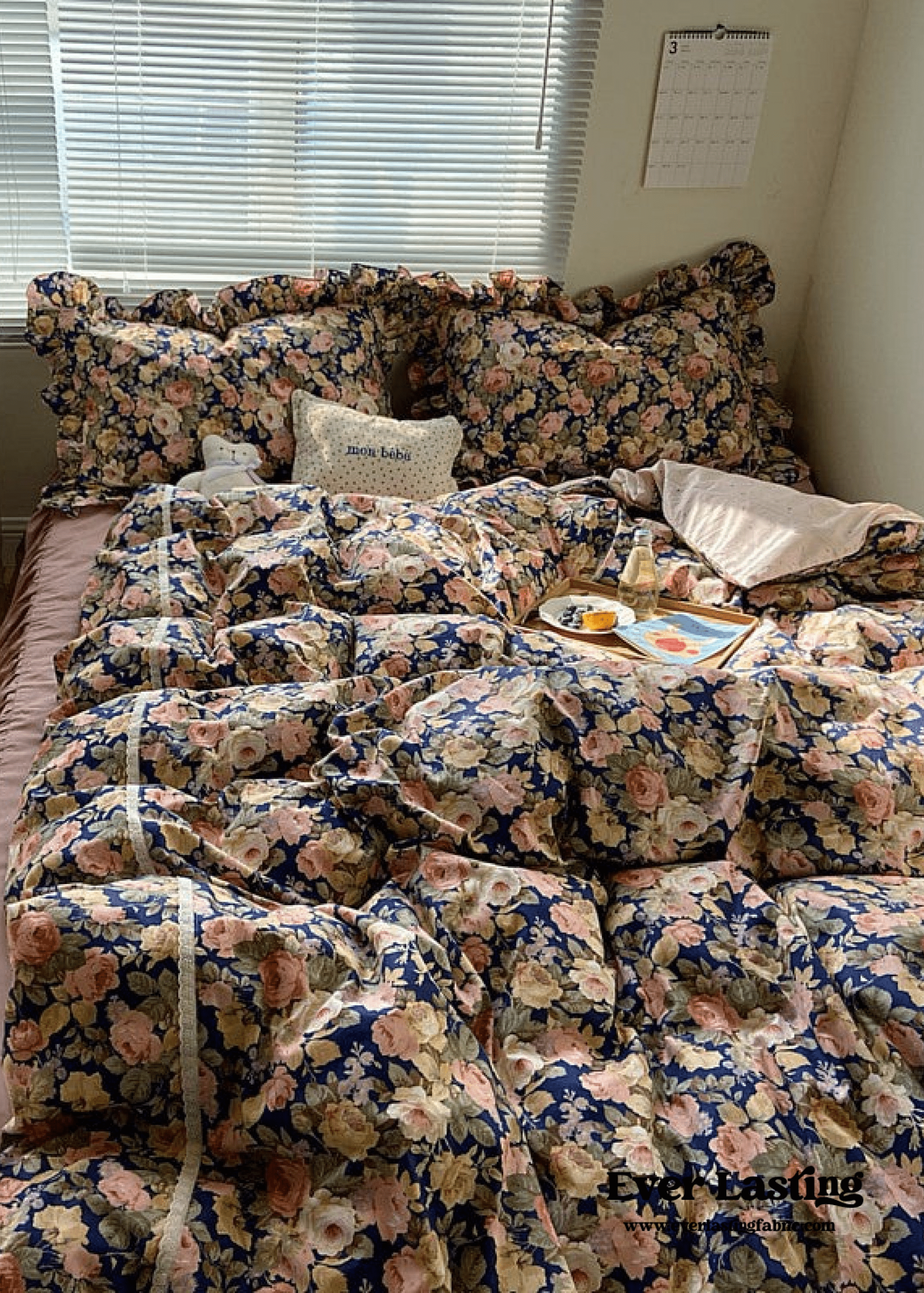  - Ever Lasting - Dark Garden Floral Bedding Set / Beige Mix - Bedding Set - Ever Lasting