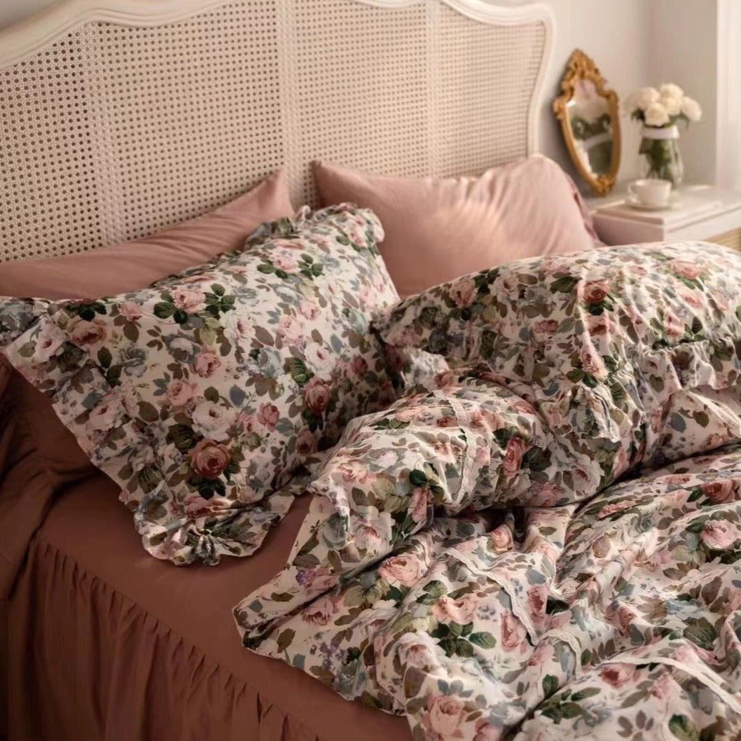  - Ever Lasting - Dark Garden Floral Bedding Set / Beige Mix - Bedding Set - Ever Lasting