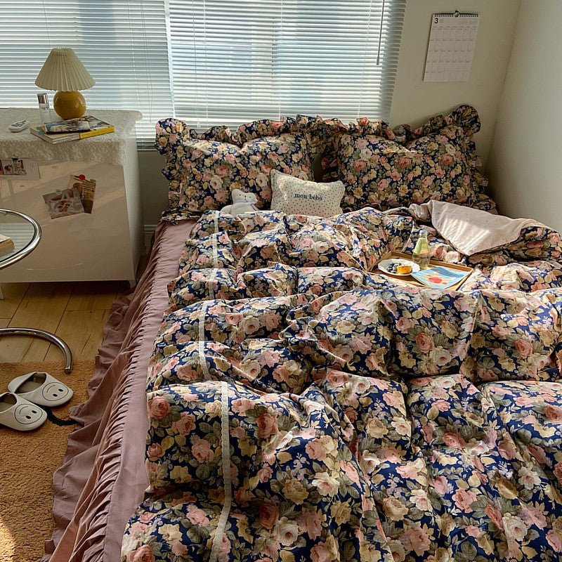  - Ever Lasting - Dark Garden Floral Bedding Set / Beige Mix - Bedding Set - Ever Lasting