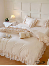 Double Lace Coquette Ruffle Bedding Set / Baby Pink