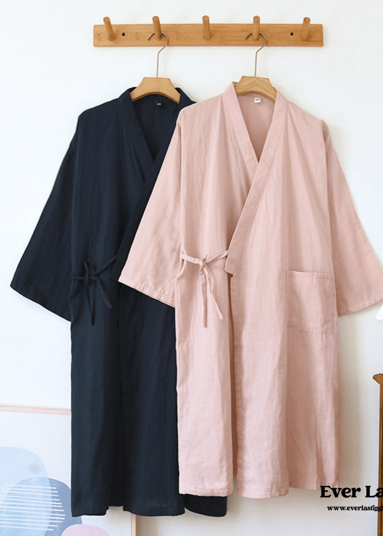 Double - Layer Gauze Cotton Robe / Dark Blue - Ever Lasting