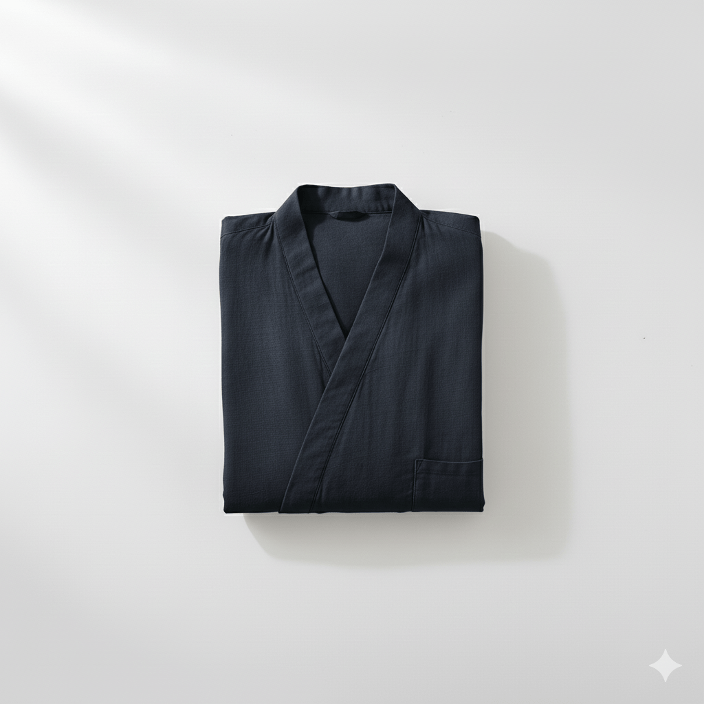  - Ever Lasting - Double - Layer Gauze Cotton Robe / Dark Blue - Pajama - Ever Lasting