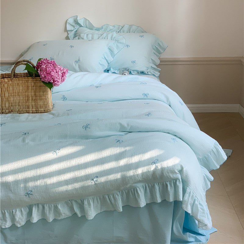  - Ever Lasting - Double Layer Ribbon Tie White Ruffle Bedding Bundle - Bedding Bundle - Ever Lasting
