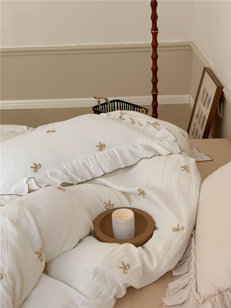  - Ever Lasting - Double Layer Ribbon Tie White Ruffle Bedding Bundle - Bedding Bundle - Ever Lasting