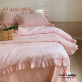 Double Layer Ribbon Tie White Ruffle Bedding Set