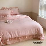 Double Layer Ribbon Tie White Ruffle Bedding Set